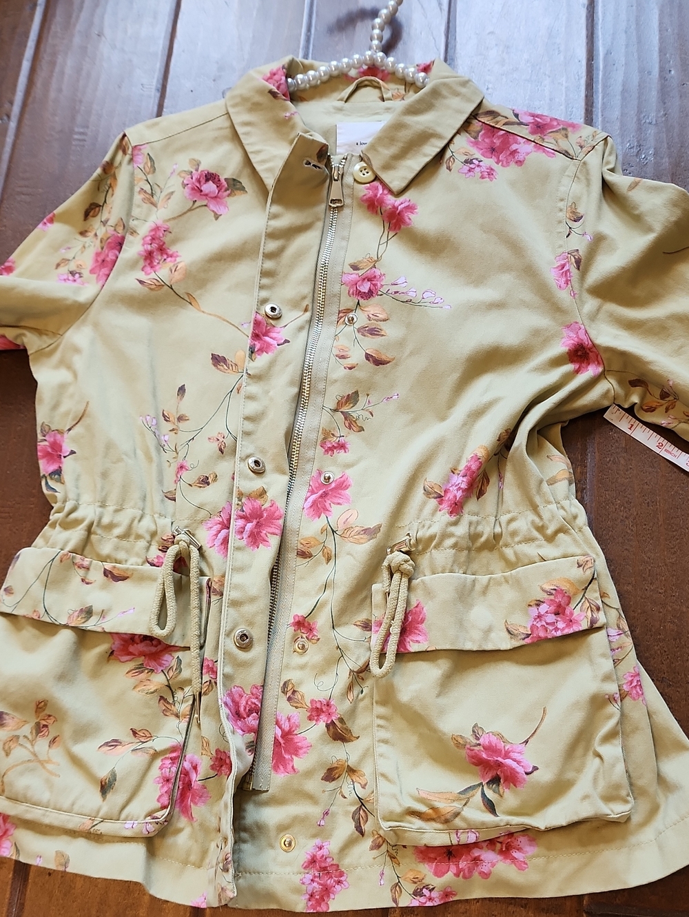 A Loves A Womens Light Olive Green Pink Floral Print Utility Jacket - Picture 14 of 14